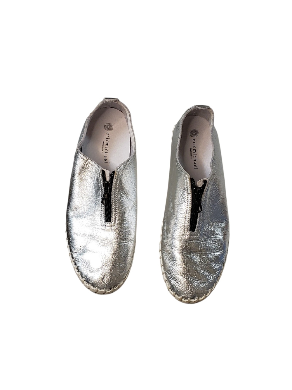 Eric Michael Women's Metallic Silver Slip-On Sneakers Size 41
